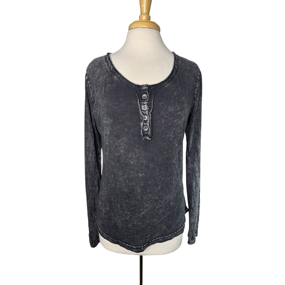 SOFT SURROUNDINGS Tatum Henley Crochet Tee Size Large Charcoal Gray #28531